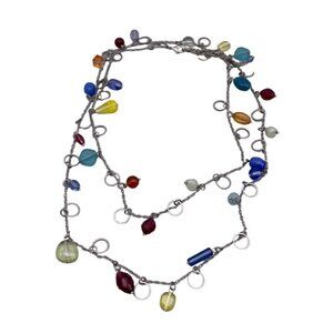Lia Sophia Multicolor Beaded Necklace Silver Tone One Long Stand 50 to 53 Inch